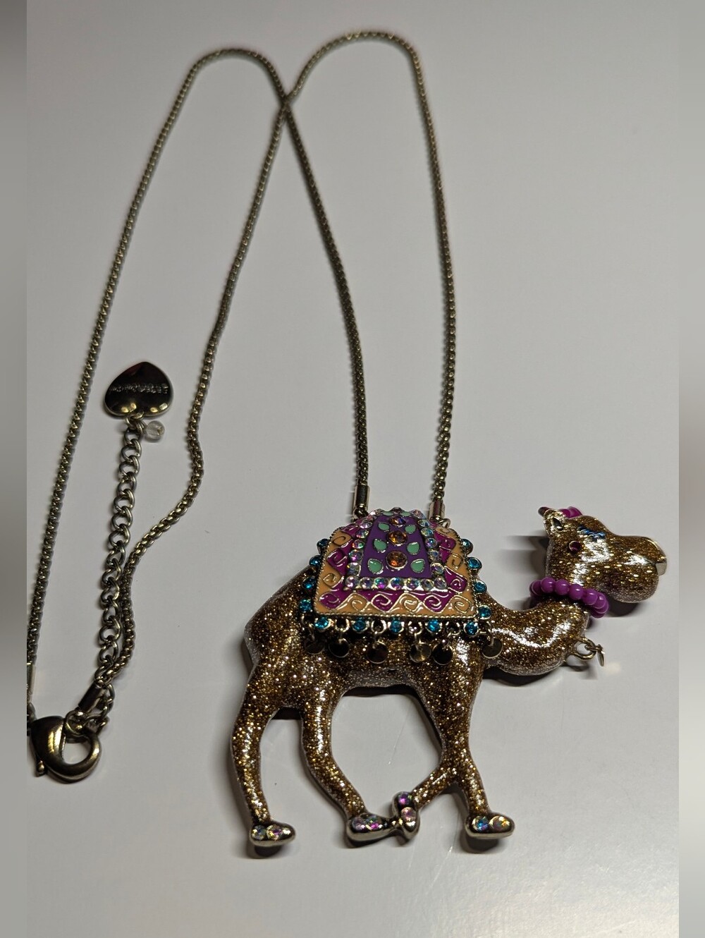 Glitter Camel Pendant Necklace - Gold with Purple Accents